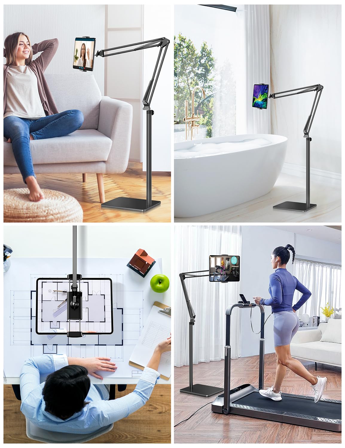 Tablet Floor Stand with 4.2LB Base,Overhead Bed Phone Stand Angle Height Adjustable Tablet Holder Bed,Phone Stand for iPad/iPhoneX/iPad Pro Air Mini, Samsung Tab,E-Readers…