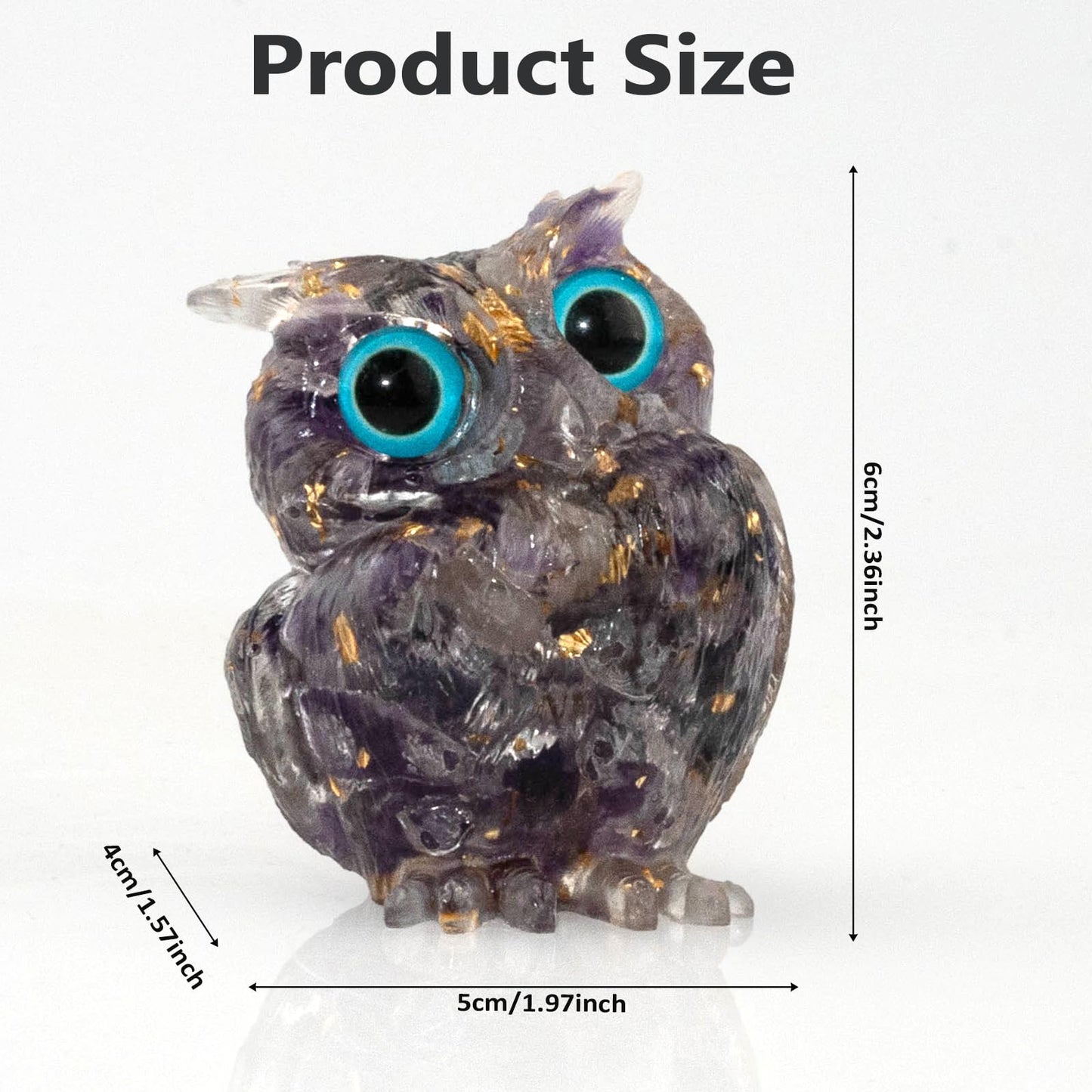 PinpinPony Owl Statue, Natural Gemstones Decor for Home Office, Shelf Display Figurine, Handcrafted Unique Owl Sculpture(Purple)