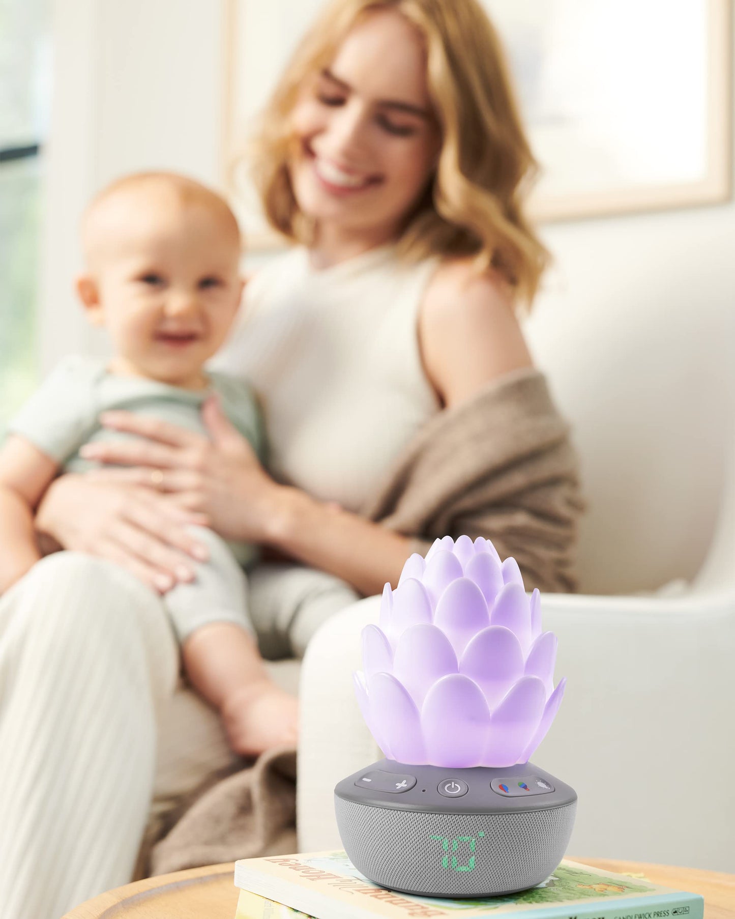Skip Hop Baby Sound Machine, Cry Activated, Succulent Glow Soother, Grey White