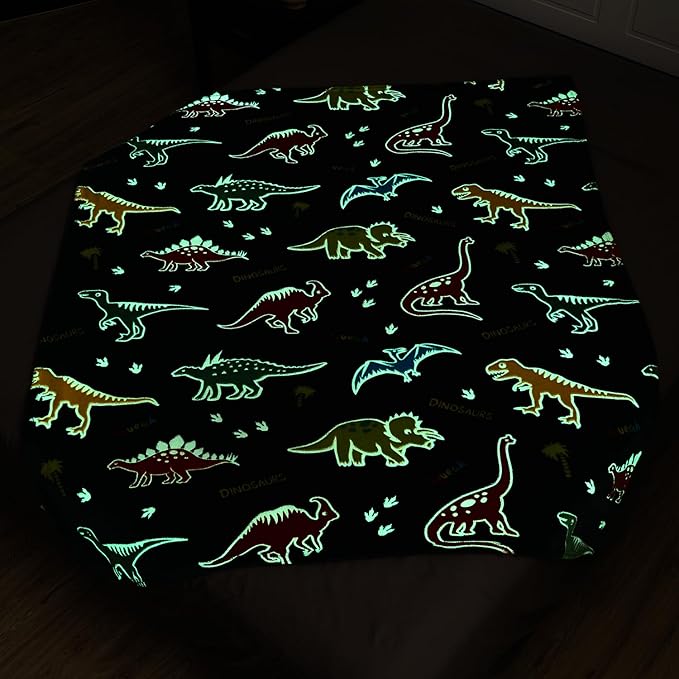 SOCHOW Glow in The Dark Dinosaur Blanket for Sons Daughters, Toys for 3-10 Year Old Preteen Teen Birthday Presents, Soft Cozy Flannel Throw Blanket for All Seasons, Green 50 x 60 Inches