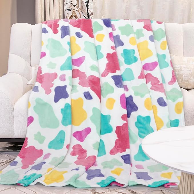 Twin Size Fleece Blanket 60x80 - Lightweight Soft Colorful Rainbow Throw for Bed, Couch & Travel,Girls Bedding Gifts