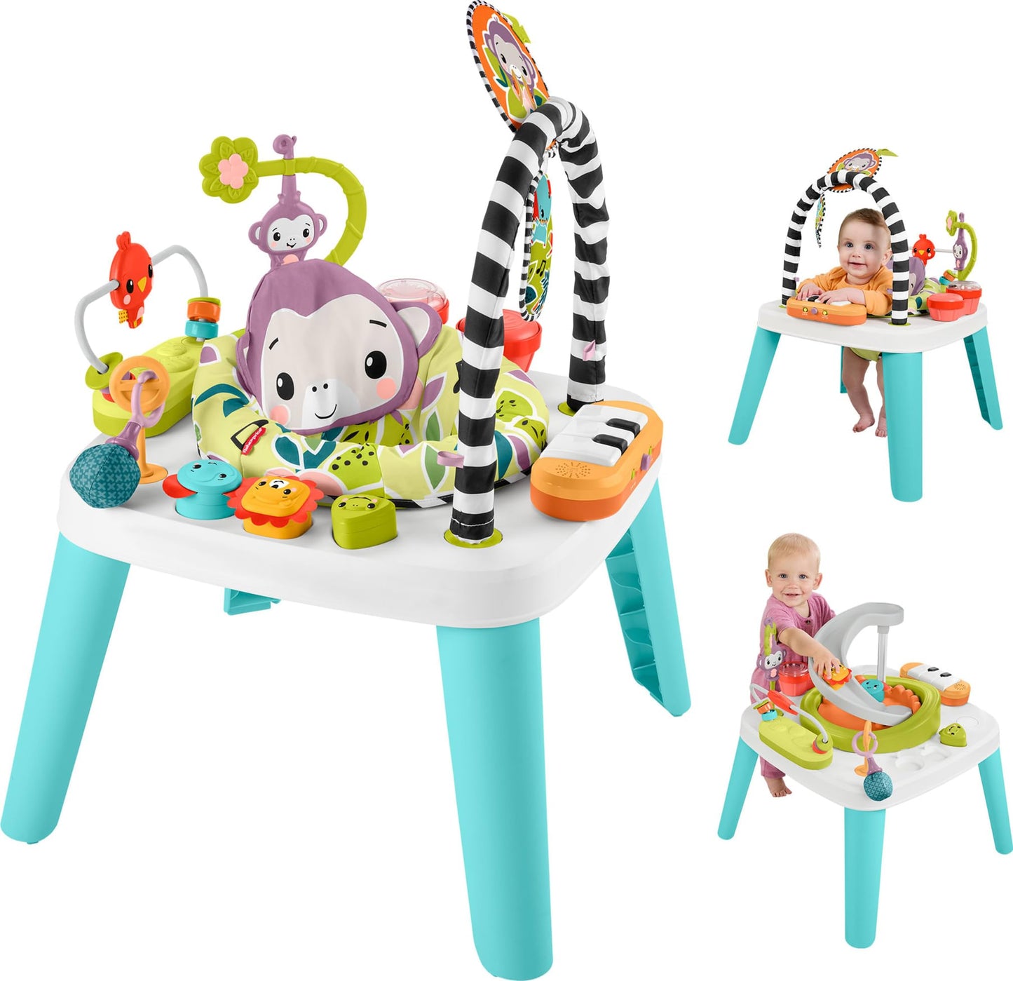 Fisher-Price Baby to Toddler Toy 2-in-1 Purple Monkey Activity Center & Play Table with Music Lights & Developmental Activities