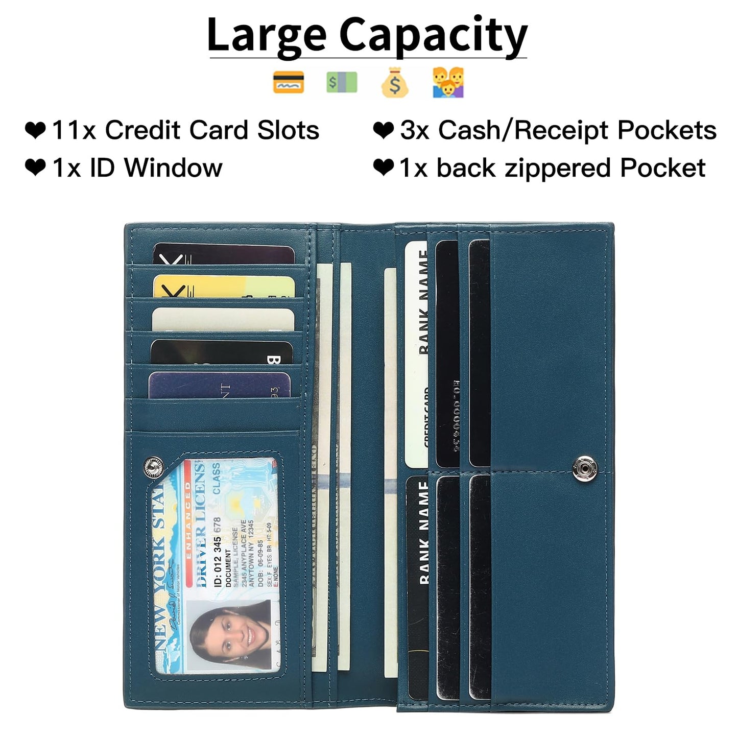 GOIACII Wallet Women RFID Blocking Thin Leather Clutch Credit Card Holder