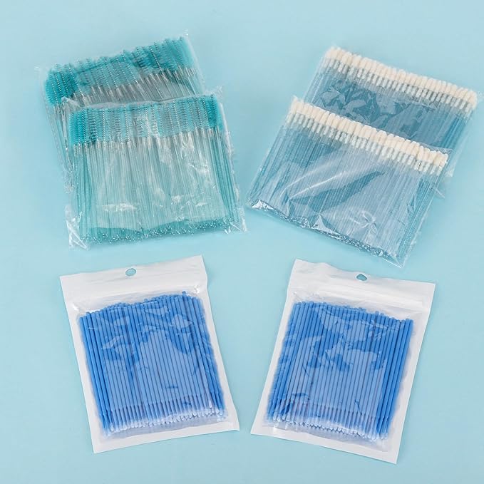 600 PCS Eyelash Extension Supplies Kit, 200 Spoolies Mascara Wands Disposable 200 Lip Brushes 200 Micro Swabs Blue Eyelash Brushes Makeup Applicator Tool