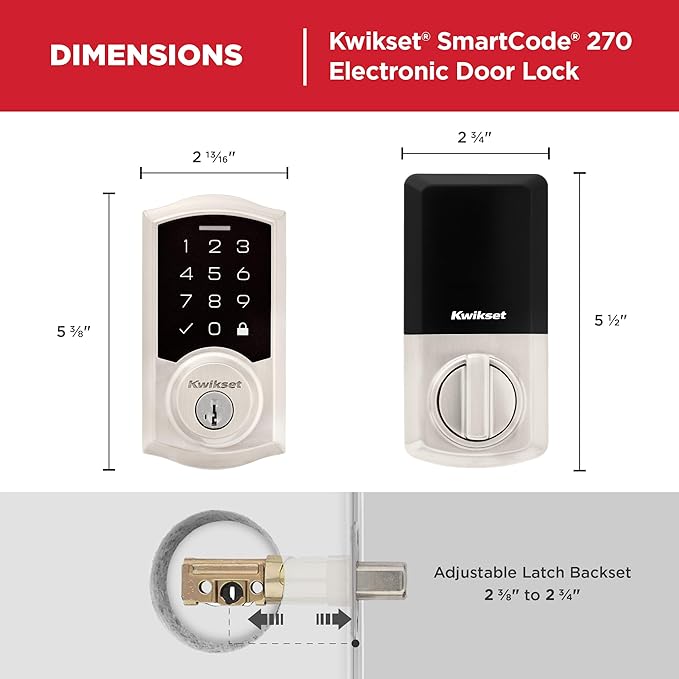 Kwikset SmartCode 270 Keyless Entry Electronic Touchpad Deadbolt Door Lock with Auto-Lock, Custom User Codes, Advanced Security in Satin Nickel Traditional