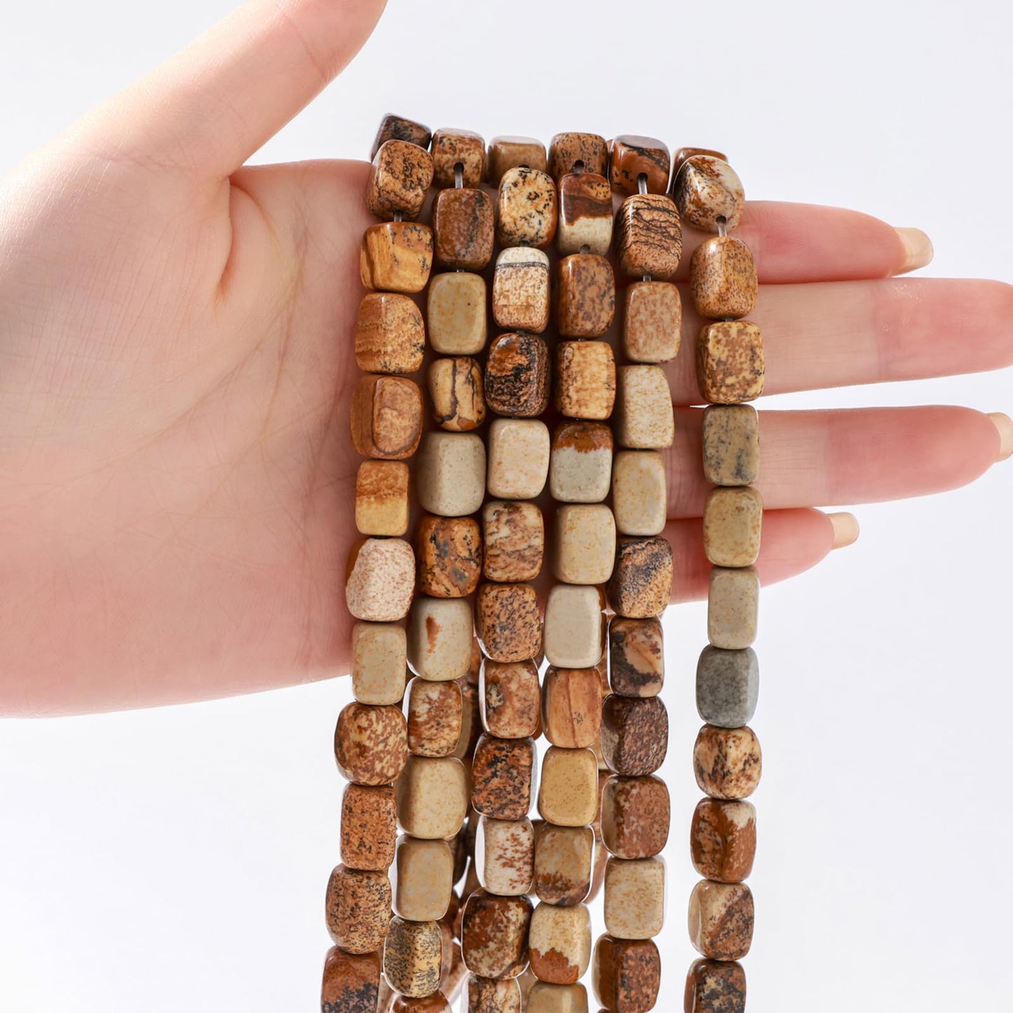 Natural Large Brown Picture Jasper Cube Stone Beads 8x11mm 38cm/str Loose Semi Gemstone Stone Square Beads for Making Bracelets Necklace
