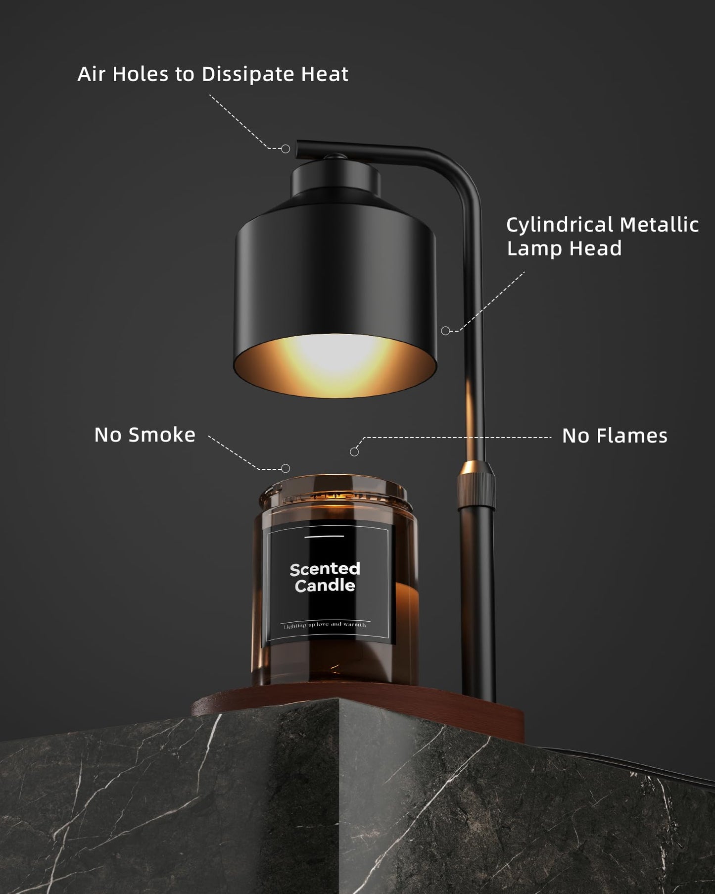 Cozmara Candle Warmer Lamp with Timer & Dimmer for Yankee Candles, Adjustable Height Candle Warmer for Jar Candles, Wax Melt Lamp for Home Decor & Gifts, Black, 2 Bulbs
