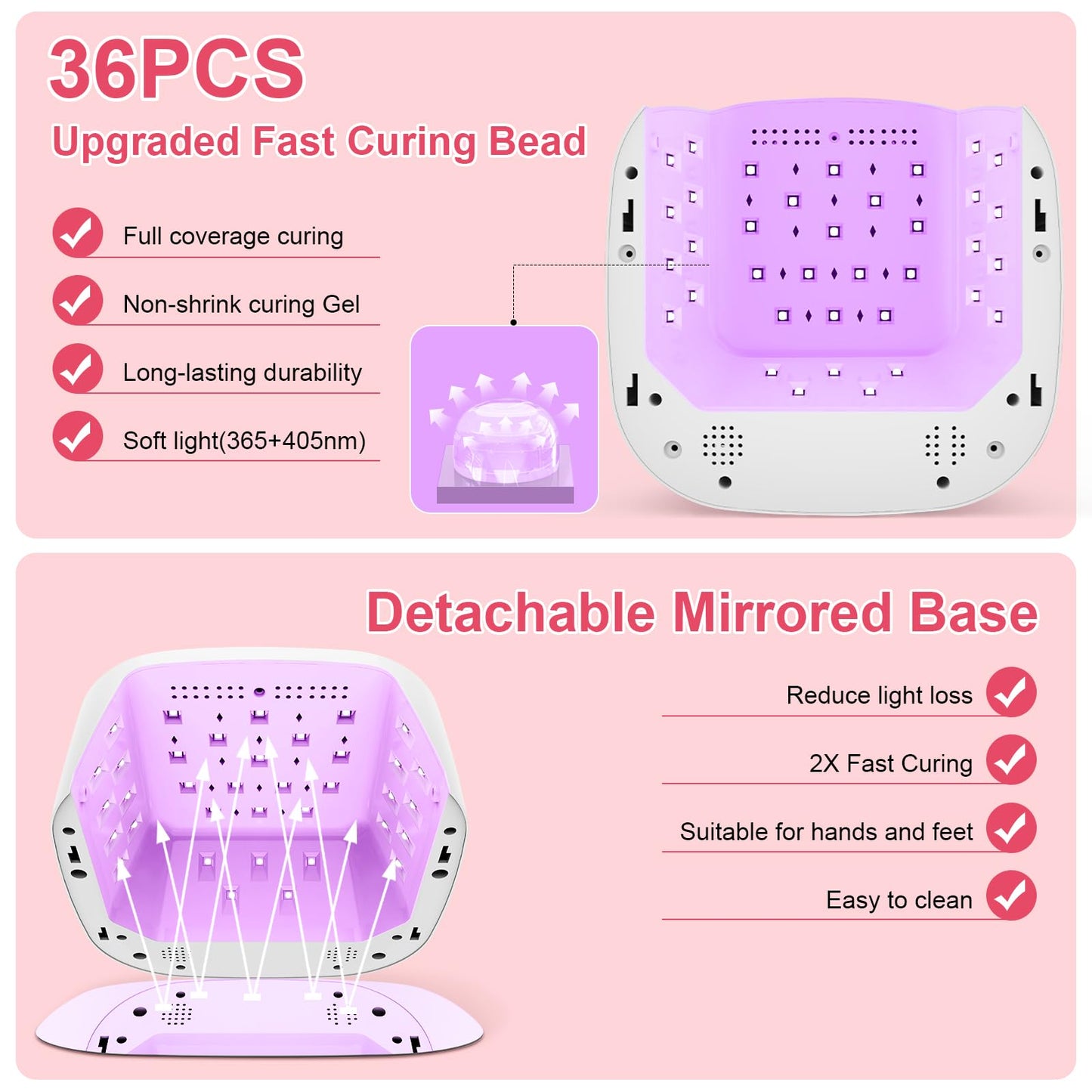 HELIVIVE Cordless UV LED Nail Lamp, 80W Rechargeable Nail Dryer with 4 Timers, Atmosphere Light & Mirror Base, UV Light for All Gel Nails, Ideal for Training,Nail Art Practice,Home & Salon Use (White)