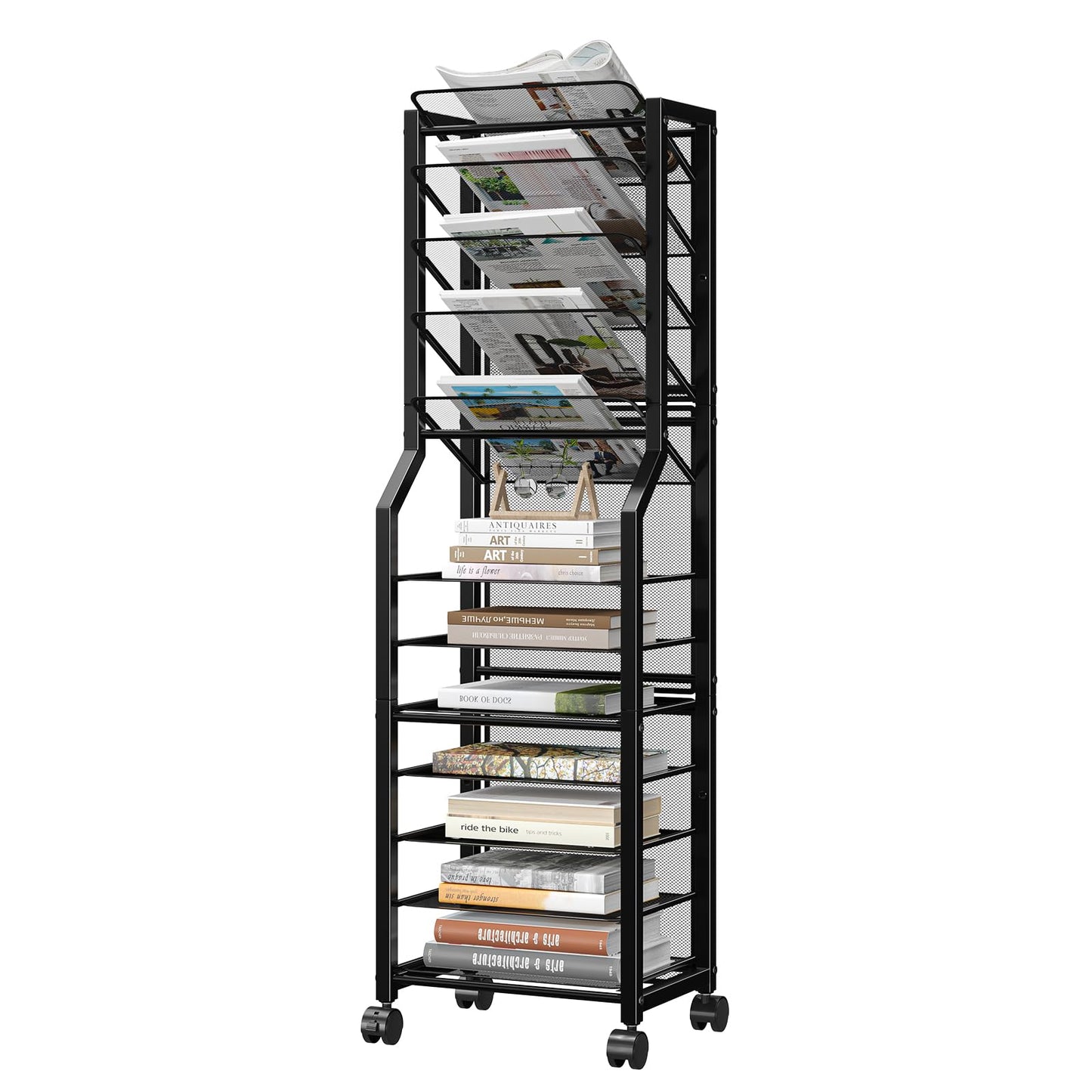 Simple Trending 12 Tier Rolling File Cart, Desk File Organizer with Sliding Trays and Metal Mesh Paper Letter Storage Multi Functional Rolling Clutter Cart for Office, Home, School, Black