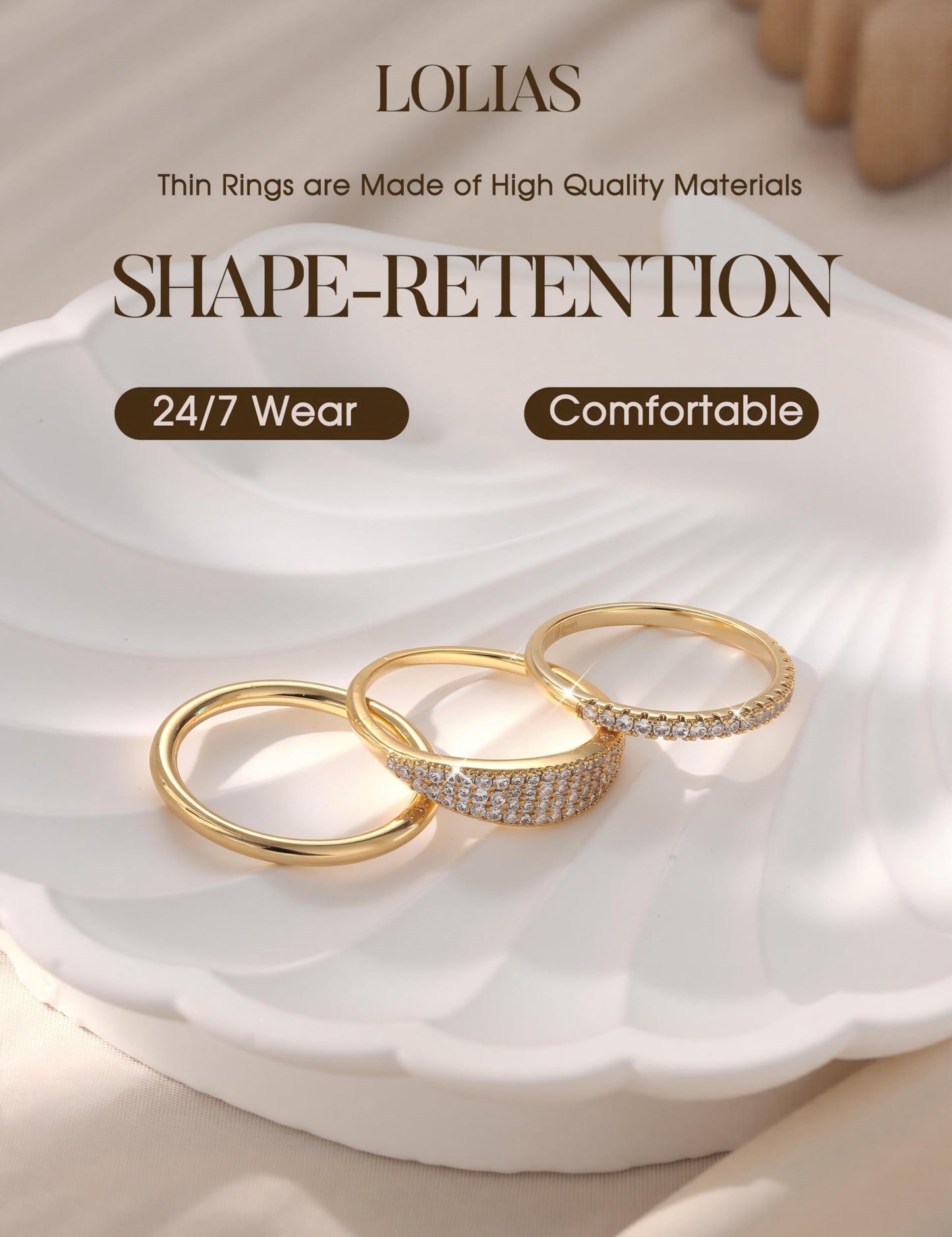 LOLIAS 14K Gold Plated Stackable Rings for Women Non Tarnish - Dainty Cubic Zirconia Wedding Bands Ring Set Minimalist Trendy Statement Engagement Promise Thumb Rings Stacking Size 5-10 Unique Size 10