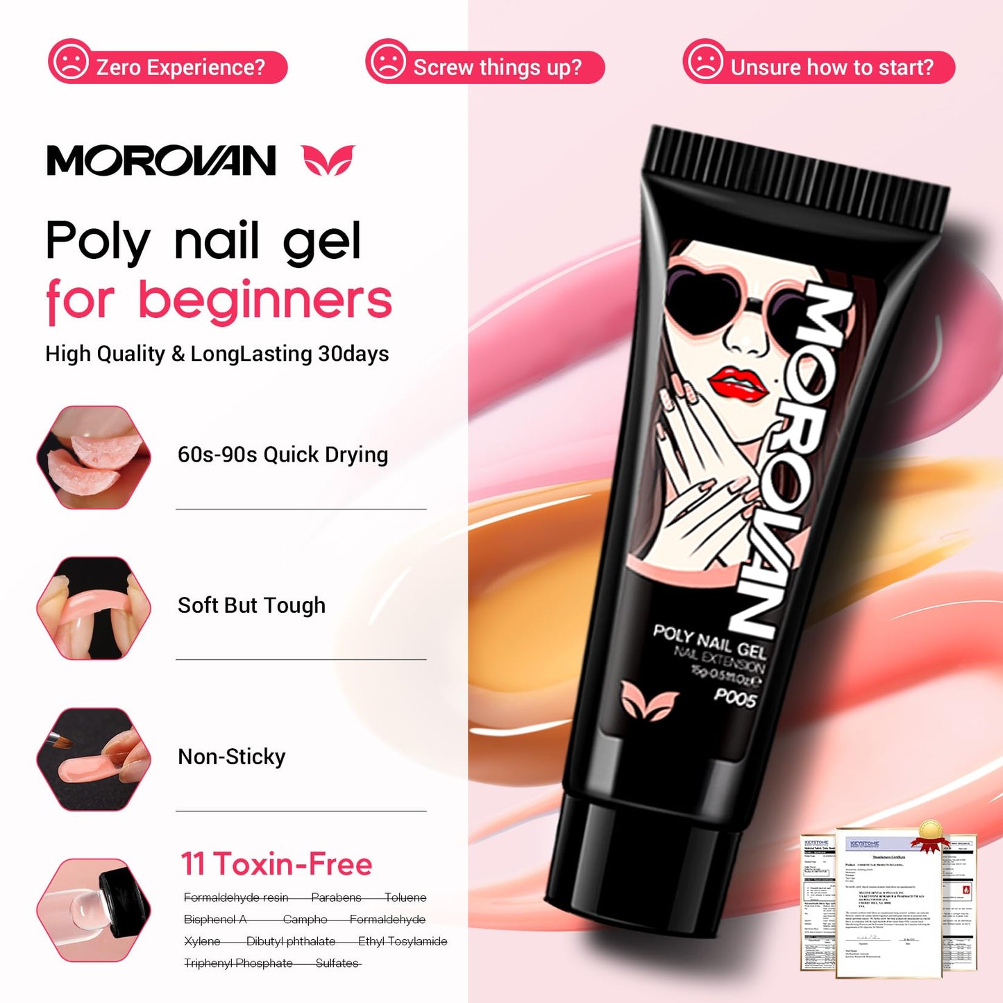 Morovan Poly Gel Nail Kit: All-in-One Beginners Practice Full Set With UV light & Slip Solution For Teens Nail Extension Gel Kit Starter At Home User Friendly & Salon Results for Home Manicures