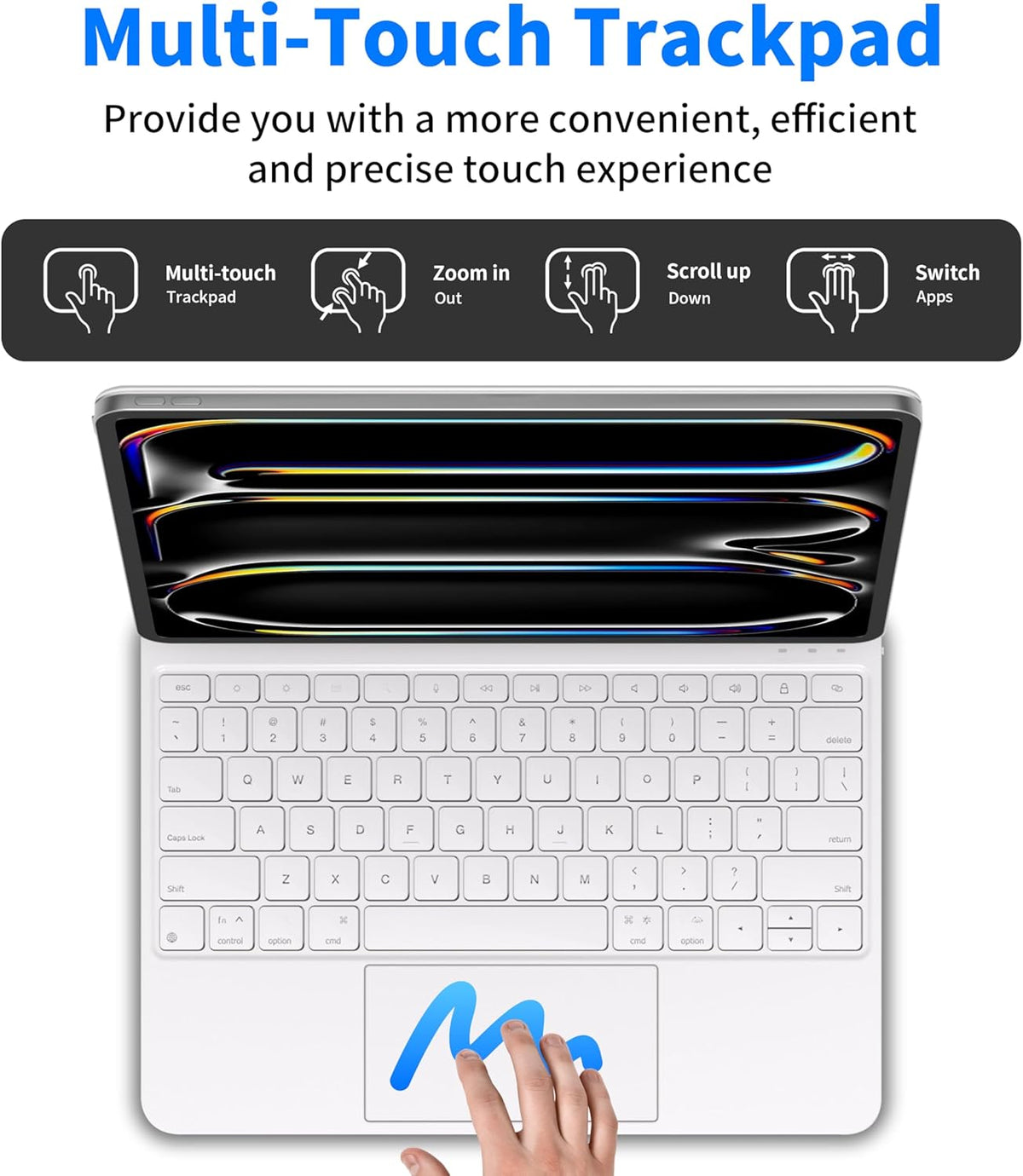 iPad Pro 13 inch case 2024 with Keyboard, Keyboard Case for iPad Pro 13-inch (M4, 2024) with 7 Colors Backlight, Multi-Touch Trackpad, Easy-Set Magnetic Stand, Auto Sleep/Wake (White)