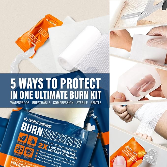 EVERLIT Burn Kit with Sterile Waterproof Wound Dressing | Hydrogel-Foam Burn Dressings, Burn Gel, Non-Stick Pads, Gauze & Shears | 30pcs First Aid Supplies for Instant Cooling, Soothing & Relief