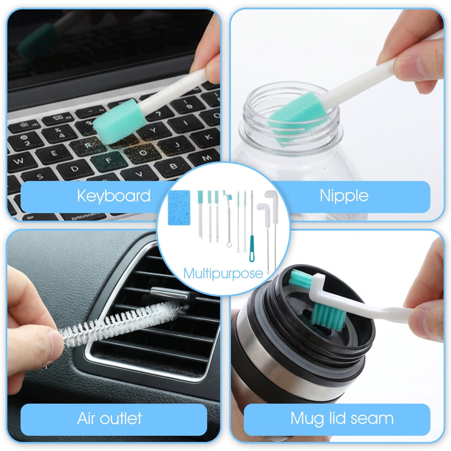 10PCS Ice Machine Cleaner Brush Sets, Small Cleaning Brush, Cleaning Brushes Small Spaces, Scouring Pads, Nylon Brushes, Sponge Brush, for Confined Spaces, Straws, and The Interior of Ice Makers.