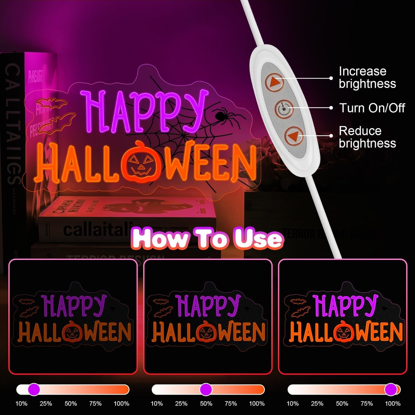 Halloween Neon Sign for Halloween Wall Decor,Dimmable Neon Light Bat & Pumpkin Light Up Signs for Halloween Bedroom Horror Party Bar Background Decoration