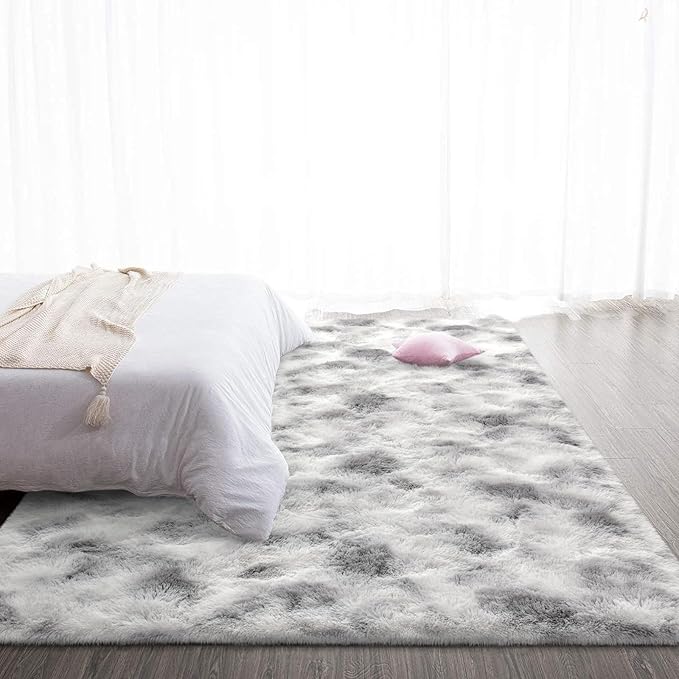 TWINNIS Super Soft Shaggy Rugs Fluffy Carpets 9x11 Feet, Indoor Modern Plush Area Rugs for Living Room Bedroom Kids Room Nursery Home Decor, Upgrade Anti-Skid Fuzzy Rug, Grey and White