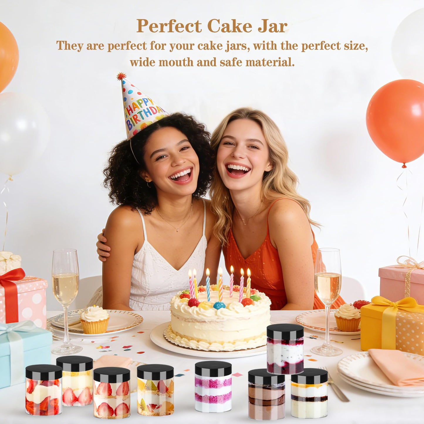 Hajoyful Plastic Jars with Lids Empty Slime Cosmetics Containers Clear Gift Food Jars Round PET Cream Jar with Black Lids Pen Labels for Kitchen Storage Spices Dry Food Body Butter Making(8OZ 32PCS)
