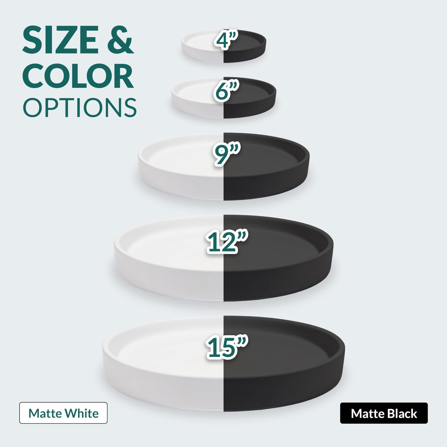 Willowy 2 Pack 9 Inch Matte White Ceramic Plant Drainage Trays, Indoor Use