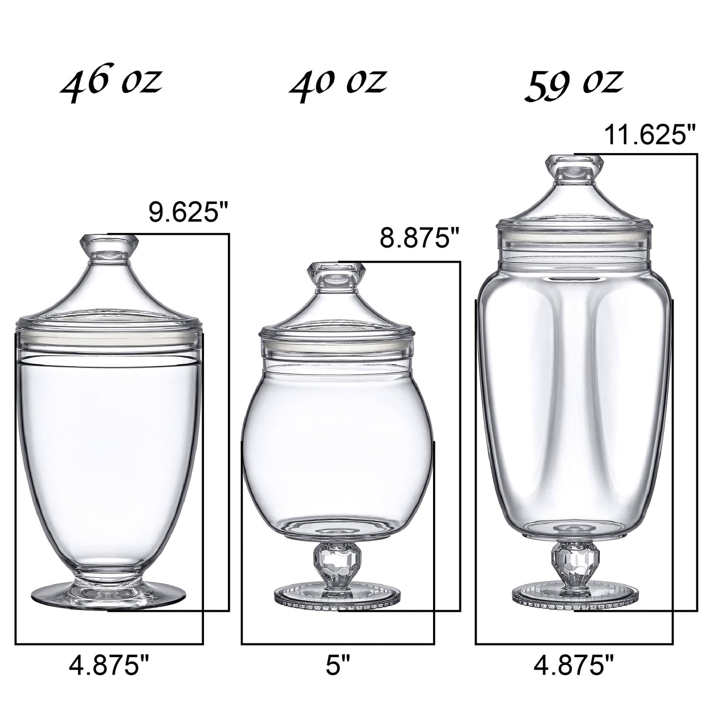 Amazing Abby - Admire - Plastic Apothecary Jars (3-Piece Set, 60/46/40 oz) (NOT Glass), Acrylic Jars with Lids, Bathroom Canisters, Candy Buffet, Wedding Display, BPA-Free and Shatter-Proof