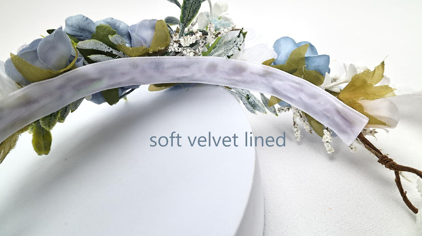 PoshMyra Dusty Blue Flower Crown for Girls Birthday Party Floral Headband Photo Prop