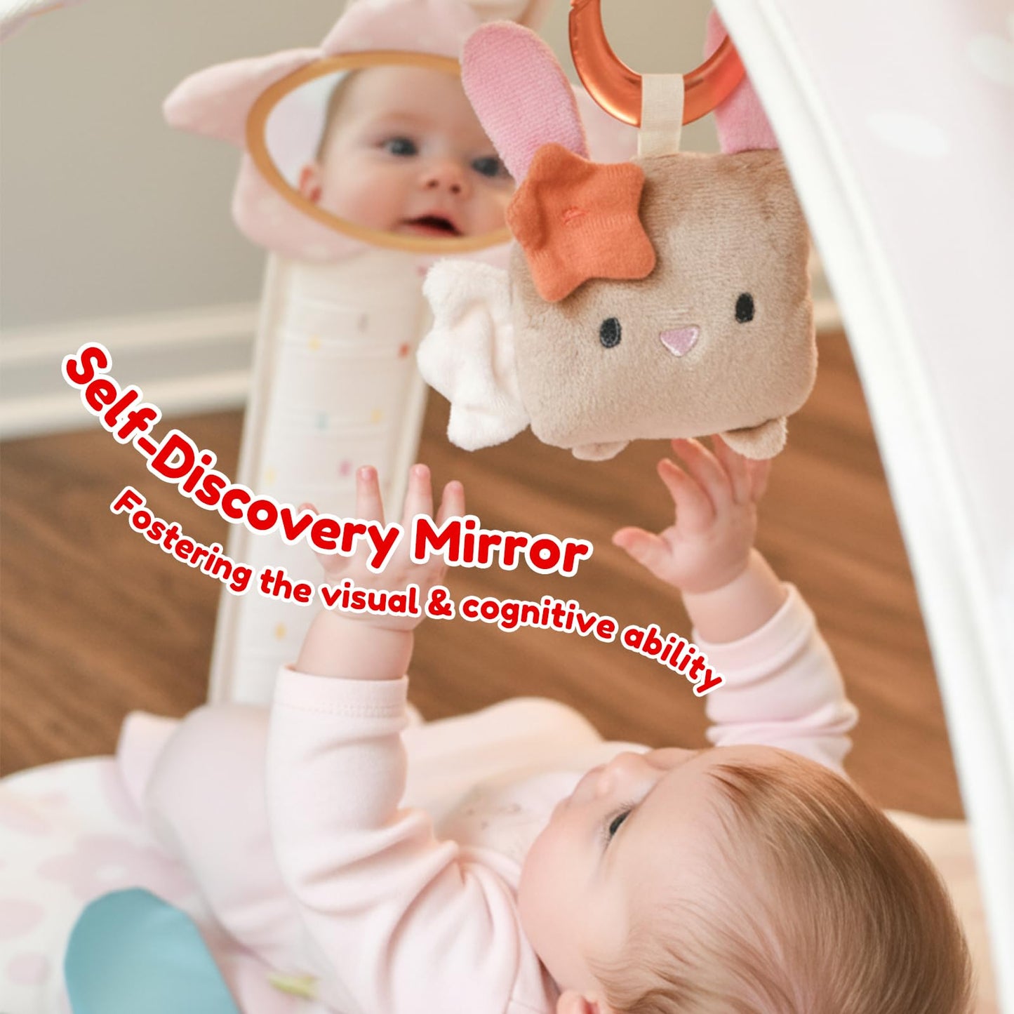 Baby Play Gym & Activity Mat with Light-up Musical Arch, Washable Tummy Time Mat with 6 Detachable Sensory Toys for Motor Skills, Baby Essentials Shower Gift - Updated Spring Blossoms Themed