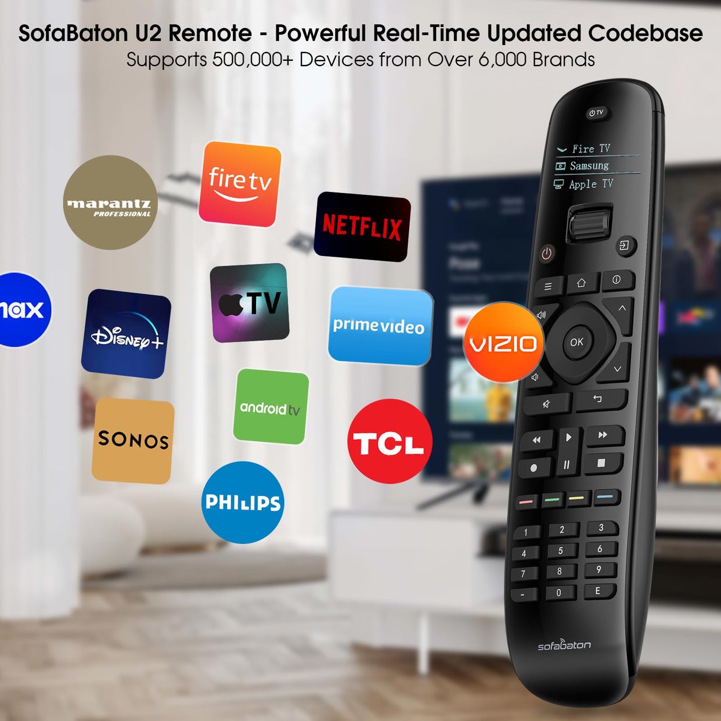 SofaBaton U2 Universal Remote (with Backlight), All-in-One Smart Universal Remote Control with Customized APP for TV/Soundbar/DVD/Blu-ray/Projector and More, Macro Buttons & Extended Infrared Range