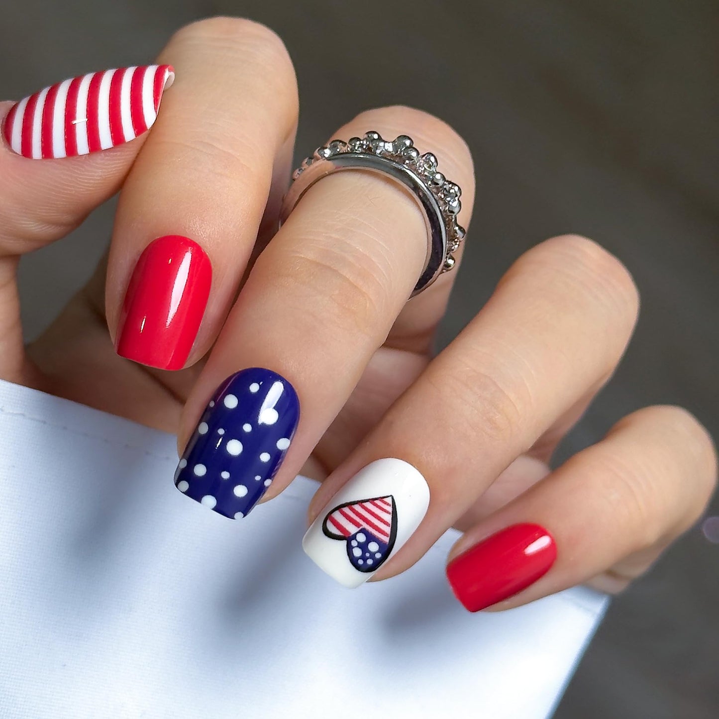 CurvLife Soft Gel Press On Nails Kit - Patriot Full Cover False Nail Tips with Trendy Designs, Reusable & Glue Included - Easy Application Nail Accessories for Women