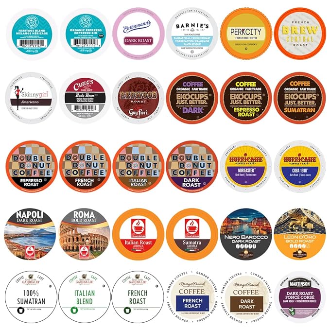 Perfect Samplers Dark Roast Coffee Pods Variety Pack, Strong Bold Coffee & Dark Roast Blends, Dark Roast Coffee Pods for Keurig K Cups Machines, Coffee Sampler 30 Count