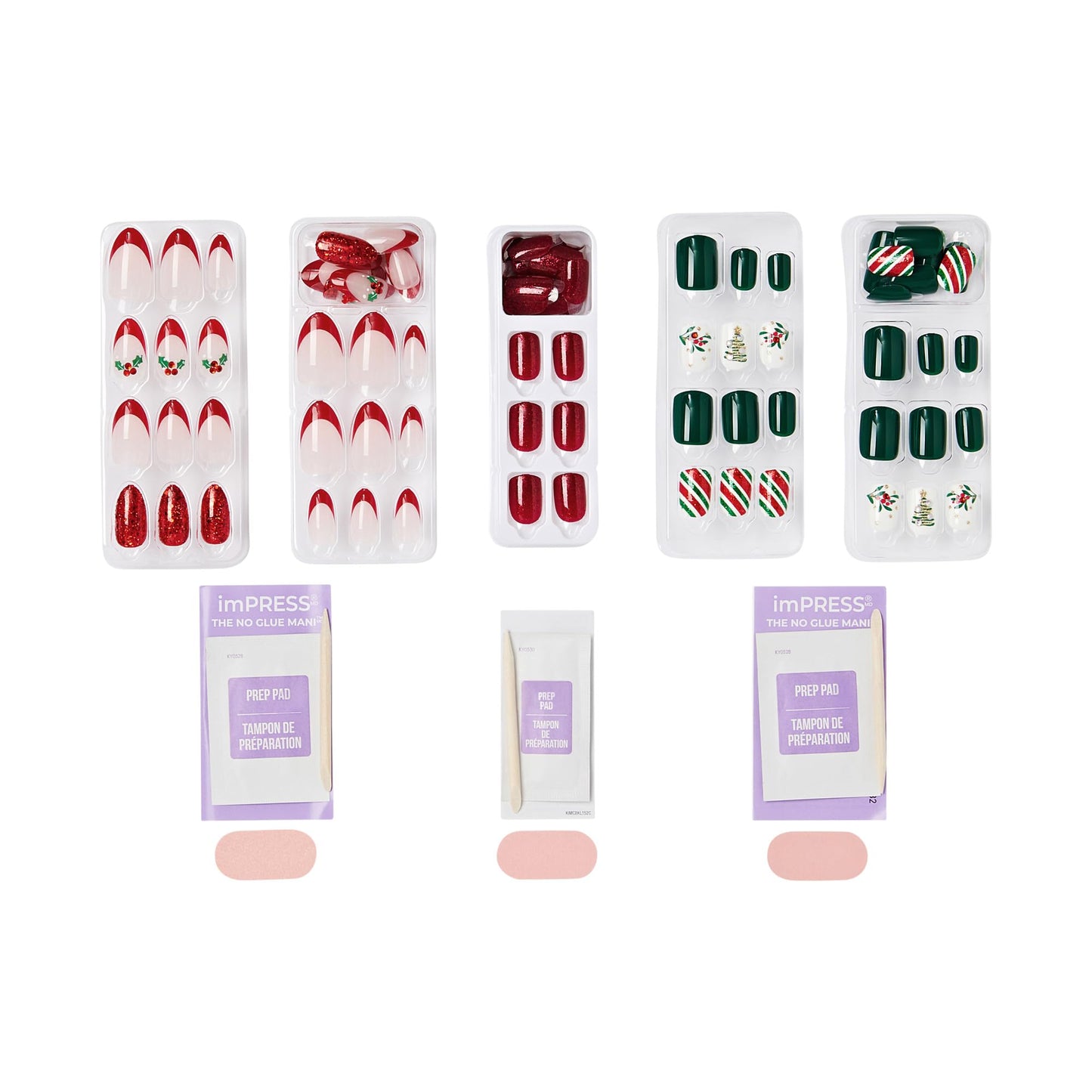 KISS imPRESS Press On Nails Limited Edition Holiday Gift Set #11, 3-Pack, Improved Super Hold Adhesive, 90 Fake Nails, 3 Prep Pads, 3 Mini Nail Files, & 3 Manicure Sticks