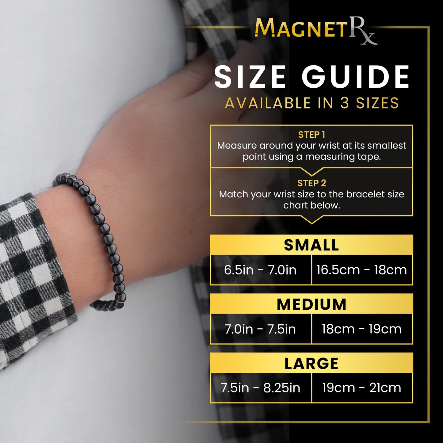 MagnetRX® Hematite Magnetic Bracelet – Max Strength Magnetic Stones – Elegant Beaded Hematite Bracelets for Men and Women (Classic | Small)