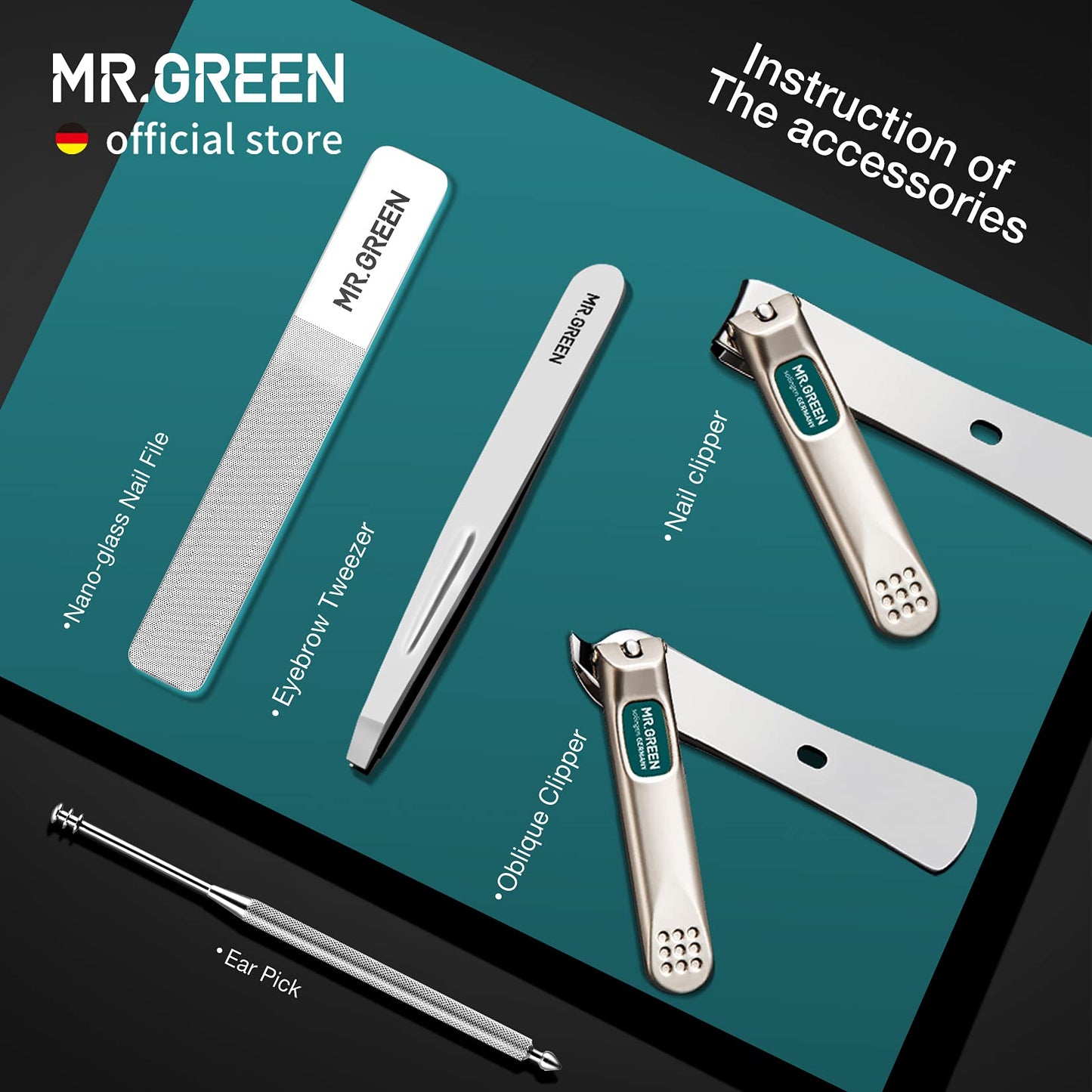 MR.GREEN Portable Manicure Sets Pedicure kits Stainless Steel Nail Clippers Tool Travel Grooming Case Nail Scissors Gift Box (Mr-6102)