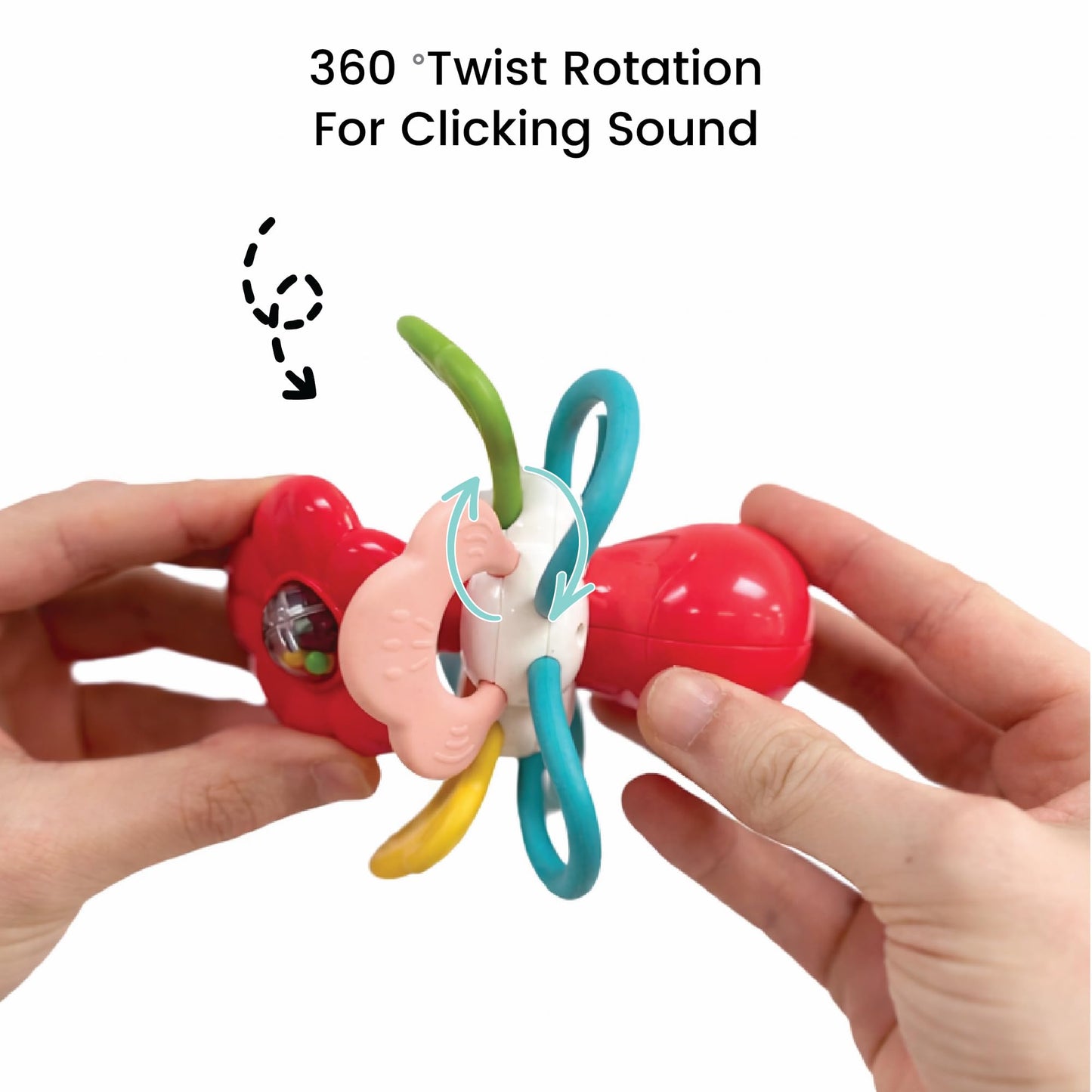 Lulyboo Flower Rattle Teether: BPA-Free Silicone with Textured Petals, Built-in Rattle Beads and 360° Twist. Soft, Flexible Design soothes Gums While Supporting Sensory and Motor Skill Development