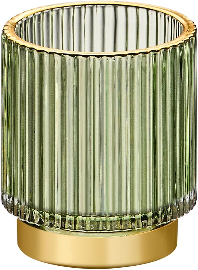 Makeup Brush Organizer, Toothbrush Holder, Desk Pen Pencil Holder, Multifunctional Vintage Glass Brush Cup (S/Green/A3-11-US)