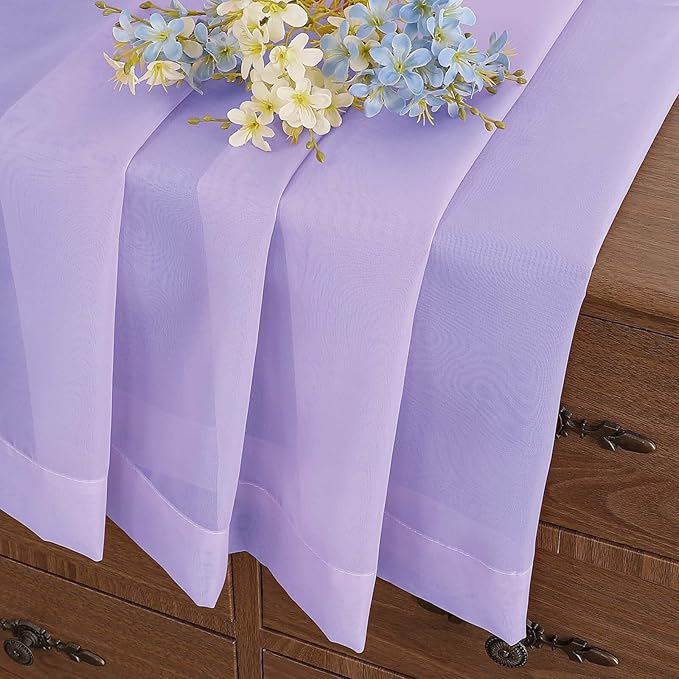 Small Sheer Curtains 2 Panels Set, Kitchen Curtains 36 Inch Length, Elegant Light Filtering Short Window Drapes for Living Room Bedroom, Dual Rod Pocket Design, Lavender, 2x42Wx36L Inches