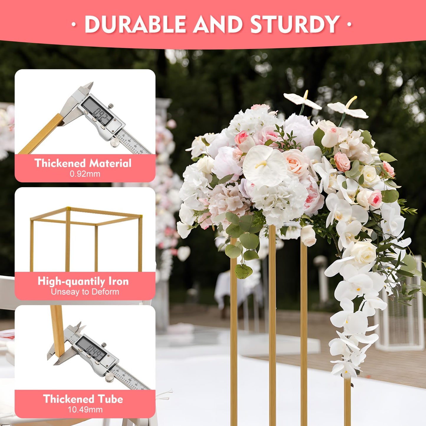 10PCs 31.4 in Tall Metal Column Flower Stand for Wedding Table Centerpieces, Gold Rectangular Floor Vase Holder Display Rack for Birthday Party Events Home Decor (31.4 in)