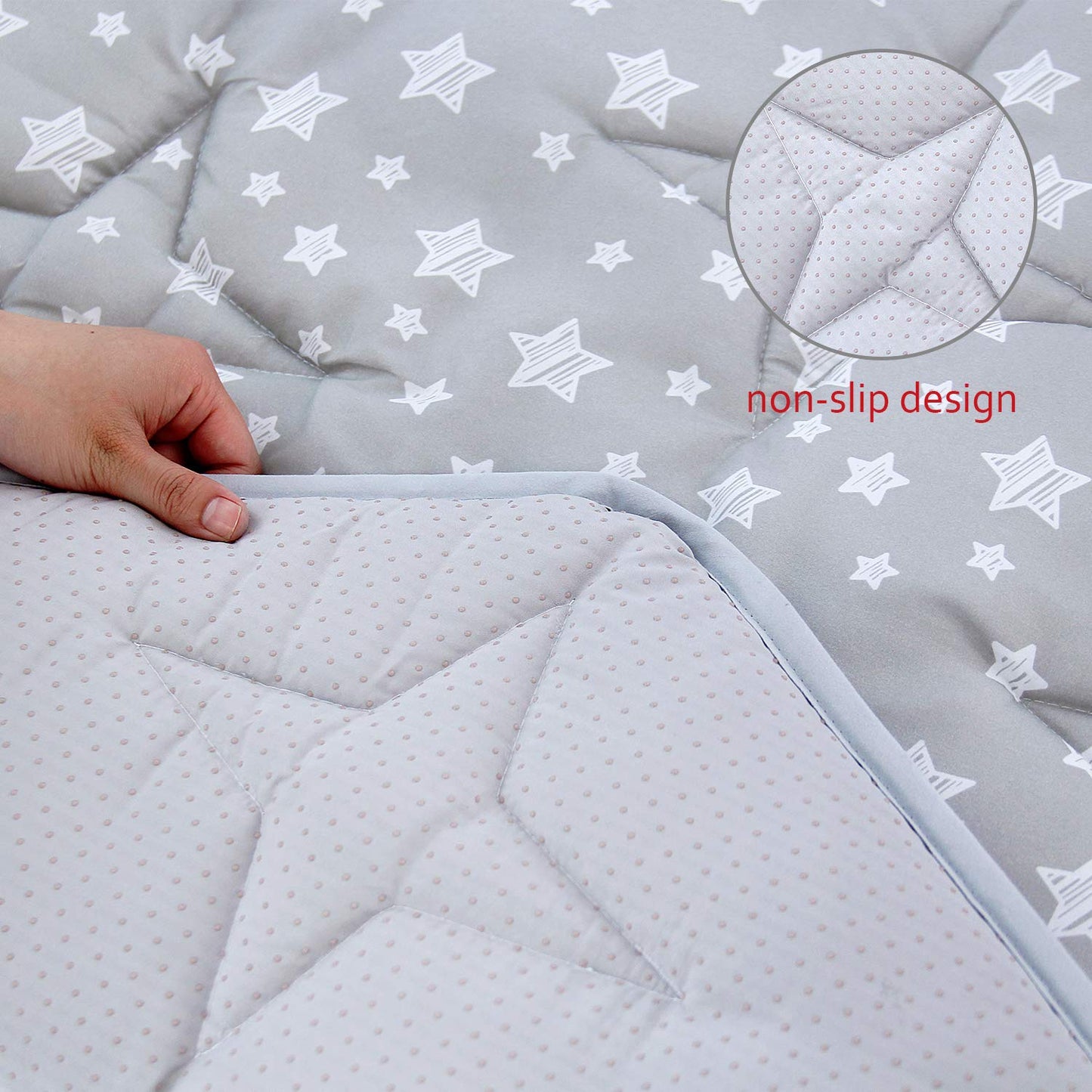 Hexagon Playpen Mat Compatible with Bend River Baby Play Pen, Hexagon Play Mat, Non Slip and Padded Play Mat Grey with Star Print