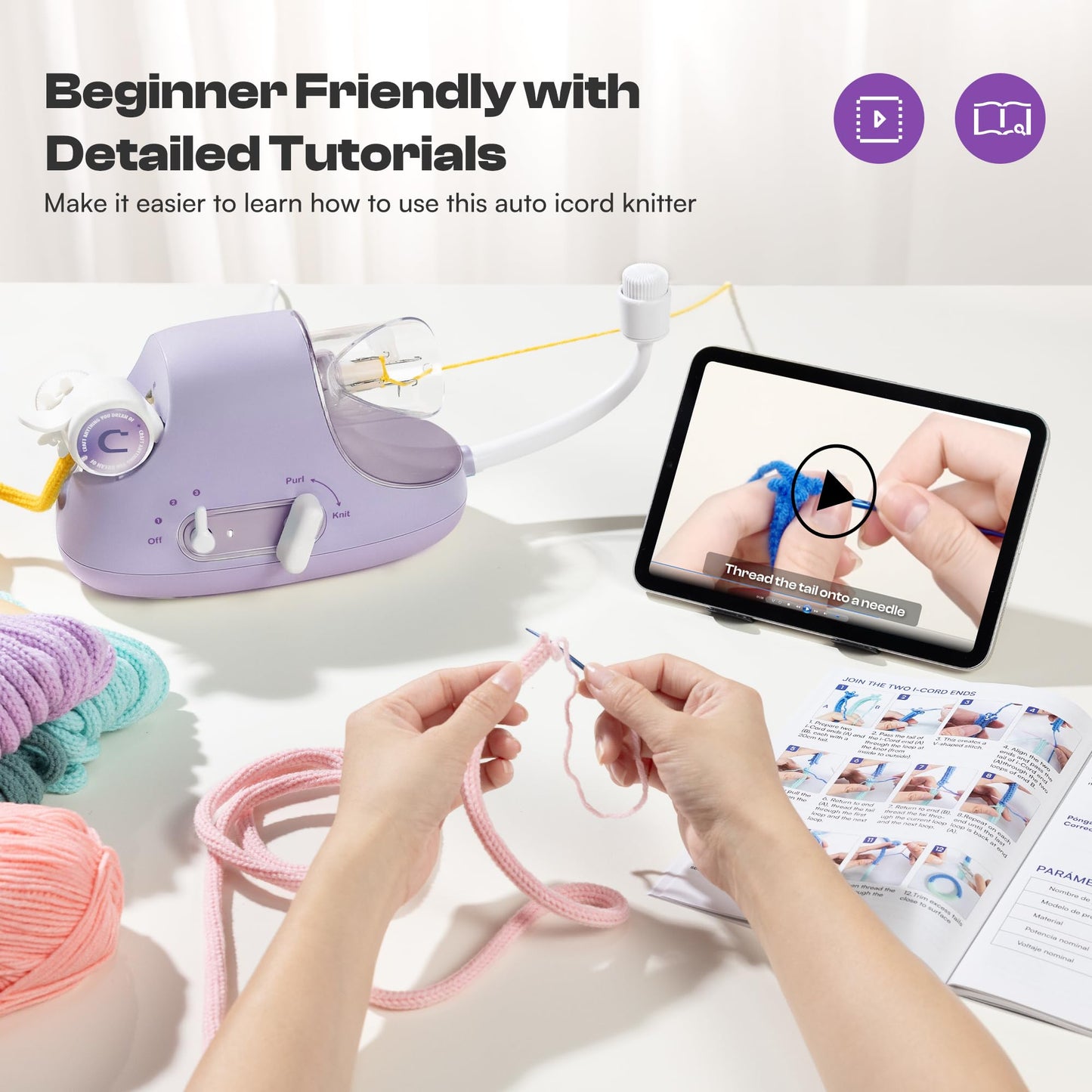 Caydo Automatic i Cord Knitting Machine Pro, Electric iCord Knitter for Fast DIY Handmade Crafts, Hands-Free Yarn Knitter to Make Flower Handicrafts & Romantic Gift, Ideal Present for Crocheters