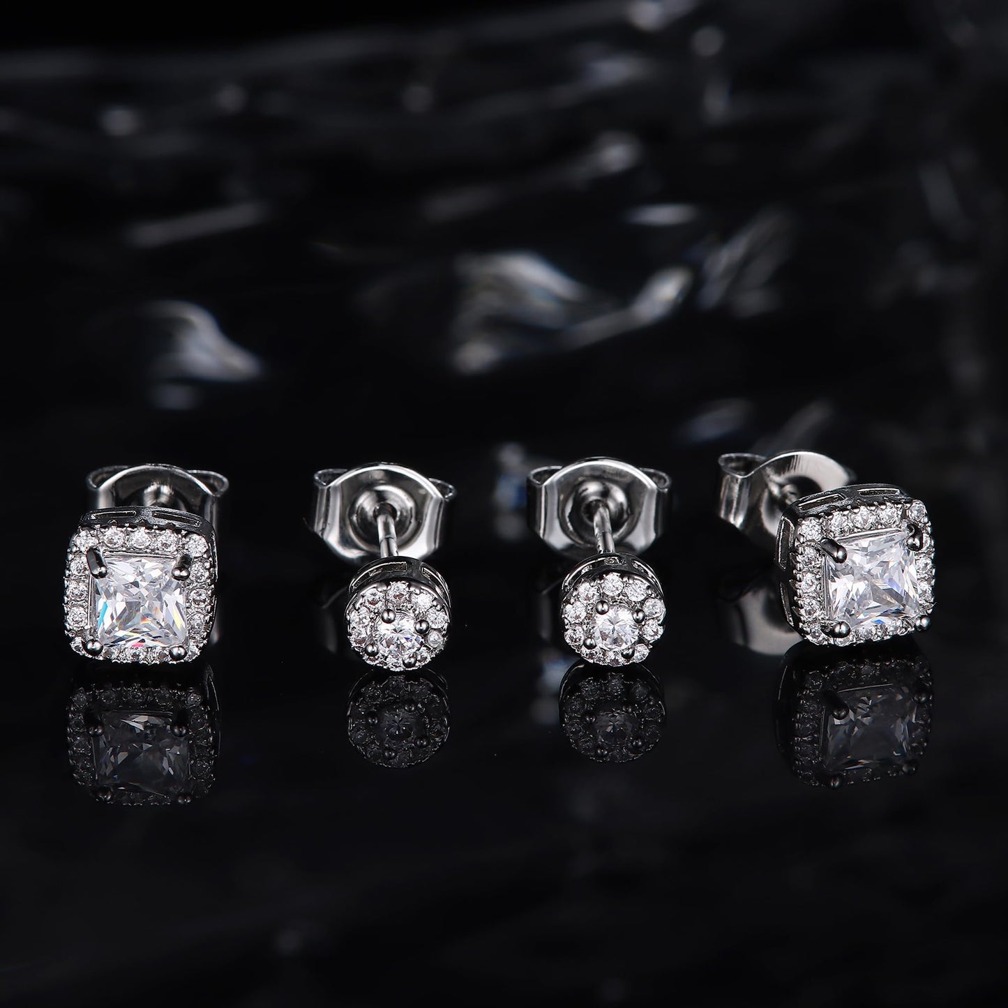 Hayoso Cubic Zirconia Stud Earrings for Women Men Sterling Silver Earring Post Hypoallergenic 14k Gold Plated Round&Square Earrings Silver2