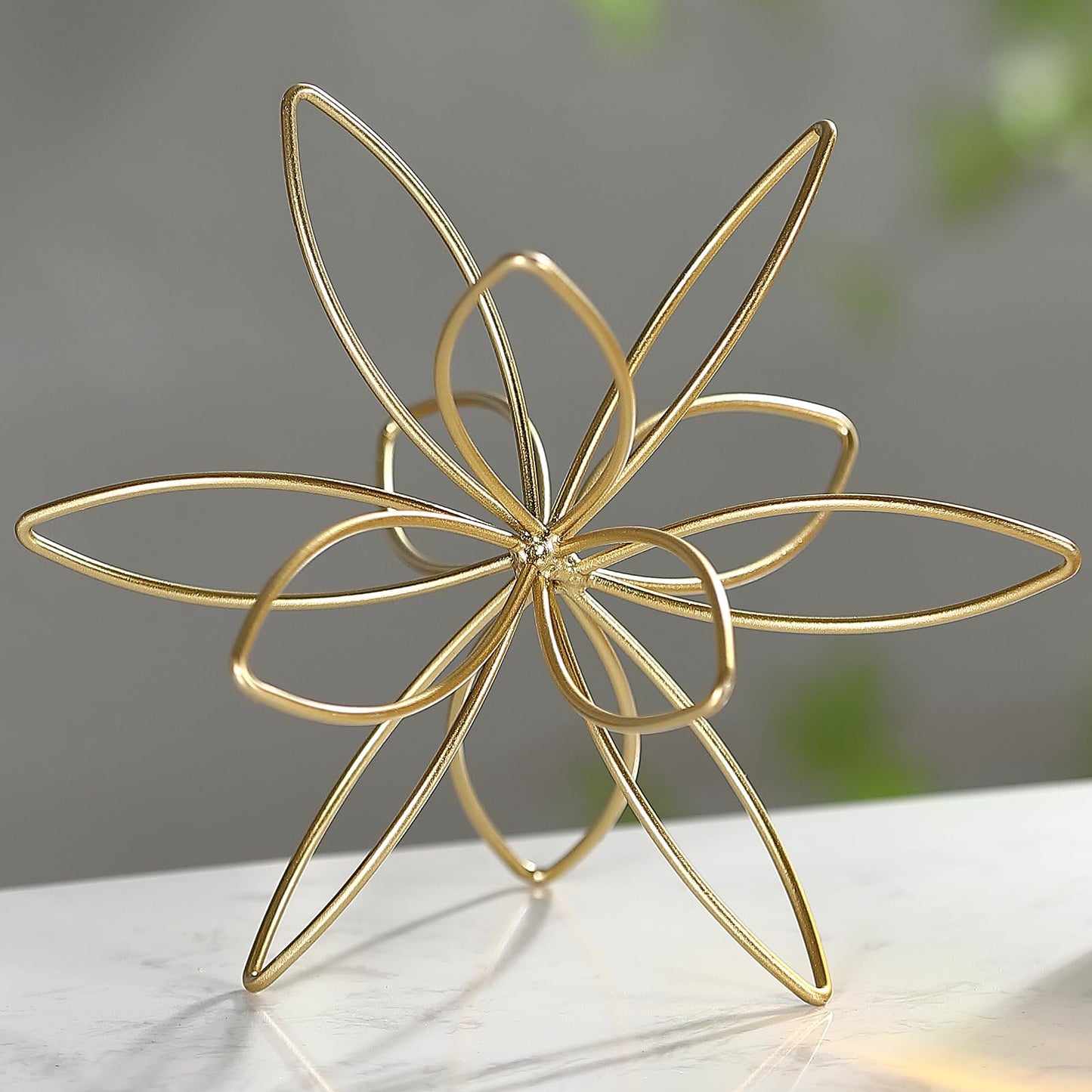 MOCOME 8" Gold Decorative Sphere, Metal Floral Tabletop Sculpture, Abstract Tabletop Decorative Ball for Home Metal Sphere Decor