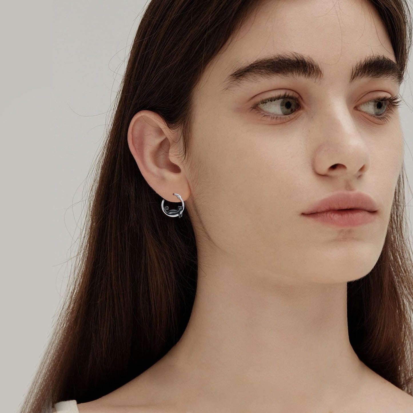 JUSTKIDSTOY Black Cat Earrings for Women 925 Sterling Silver 17mm Cute Hoop Earrings Halloween Jewelry Graduation Gifts for Daughter Her Cat Lovers