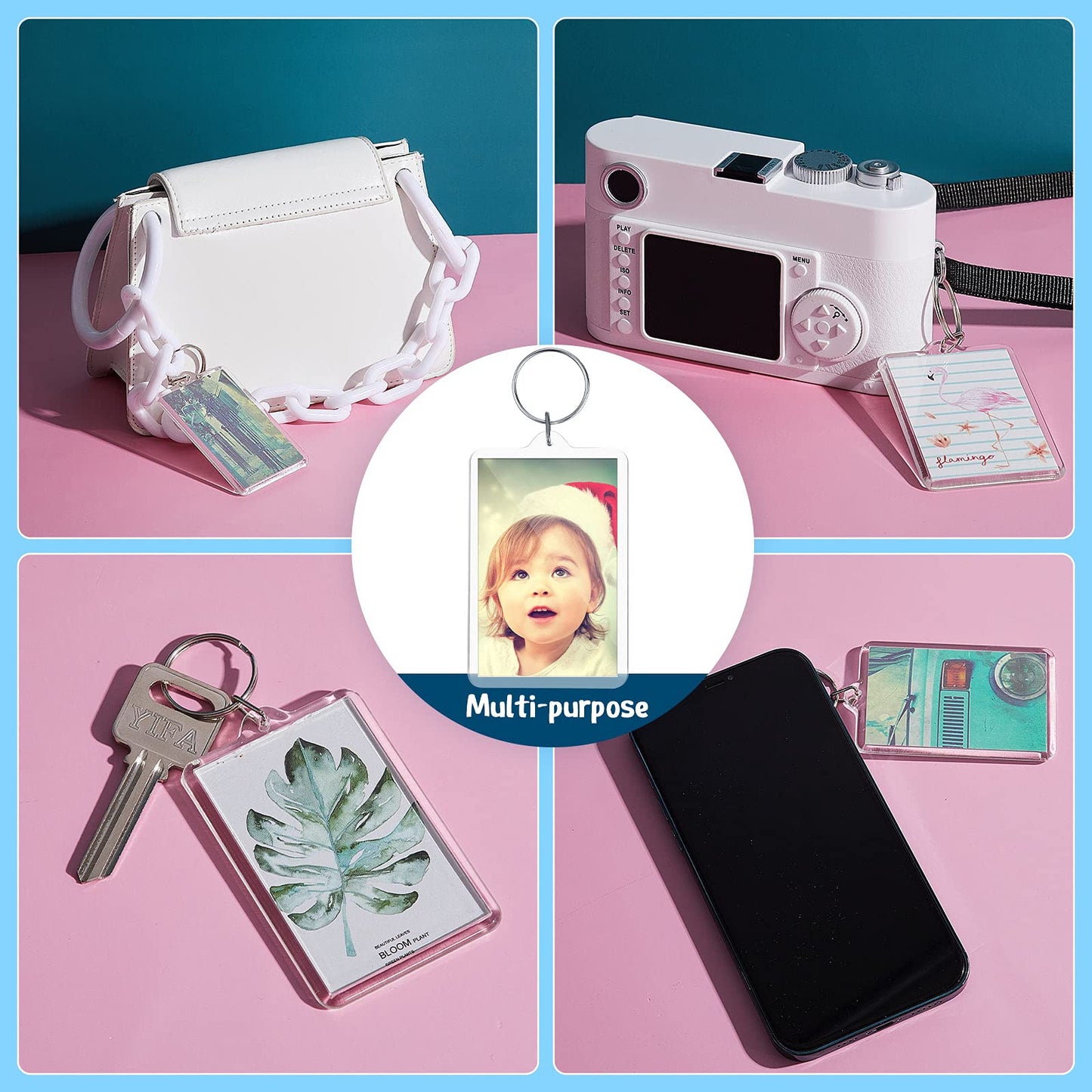 Inbagi 24 pieces Picture Photo Frame Keychain Clear Rectangle Acrylic Keychain Blanks 2 x 3inch