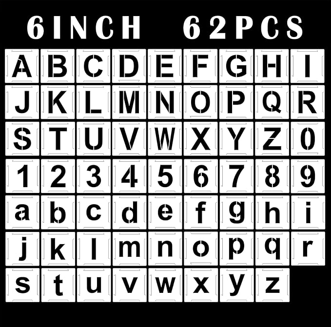 Large Letter Stencils Numbers Craft Stencils 6 Inch, 62 Pcs Reusable Plastic Alphabet Templates for Painting on Wood, Wall, Fabric, Rock, Glass,Chalkboard, Signage, DIY Art Projects