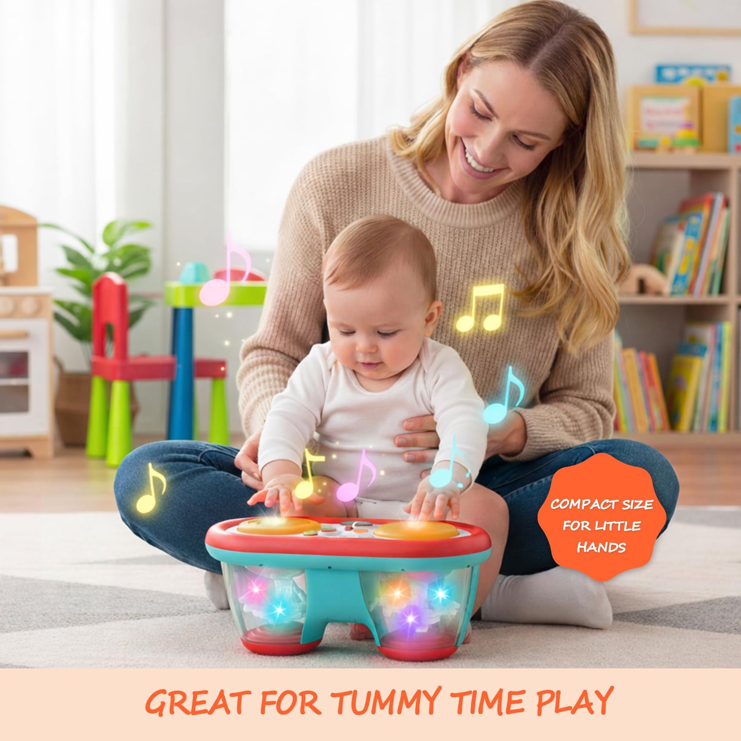 ROHSCE Baby Toys for 6-18 Months, Musical Drum, Light Up, Tummy Time, Baby Gifts