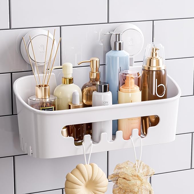 TAILI Shower Caddy Suction Cup, Heavy Duty Bathroom Organizer, Removable Shelves for Inside Shower, Shampoo, Waterproof Suction Plastic Storage for Bathroom Accessories Holder, White