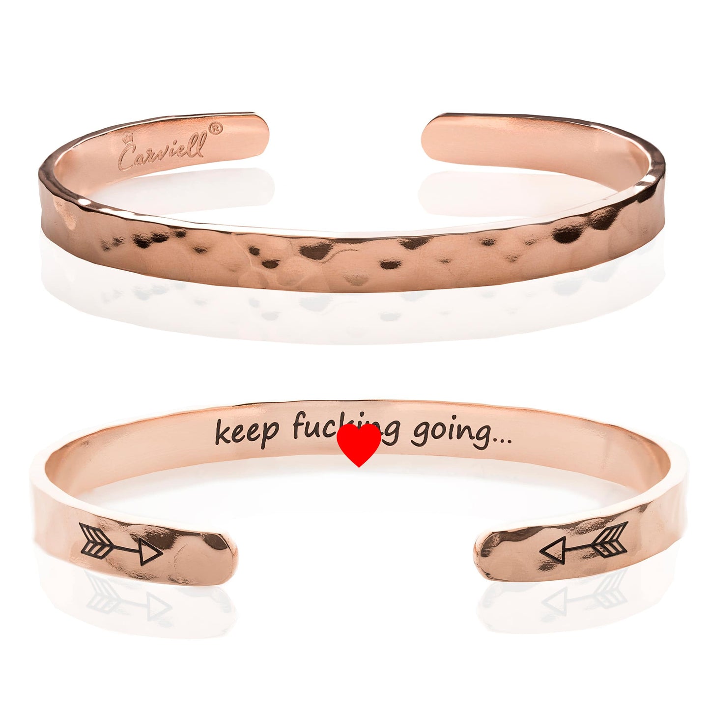 Carviell Inspirational Bracelets for Women, Hammered Rose Gold Motivational Cuff, Engraved Keep Going Bangle, Sober, Depression Gifts, Strength Bangle, Encouraging Gifts Jewelry