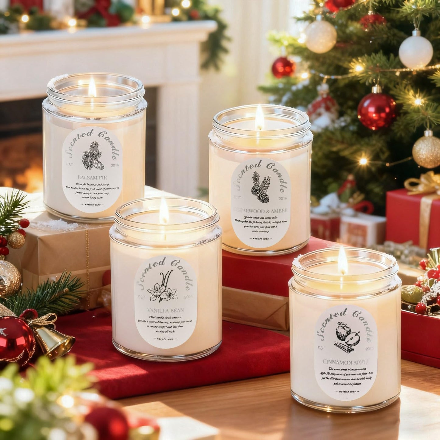 Scented Candle Gift Set, 4 Pack 28oz Soy Wax Scented Candles for Home – Cinnamon Apple, Balsam Fir, Vanilla Bean, Cedarwood & Amber – Cozy Aromatherapy Candles for Holiday & Home Decor Gifts