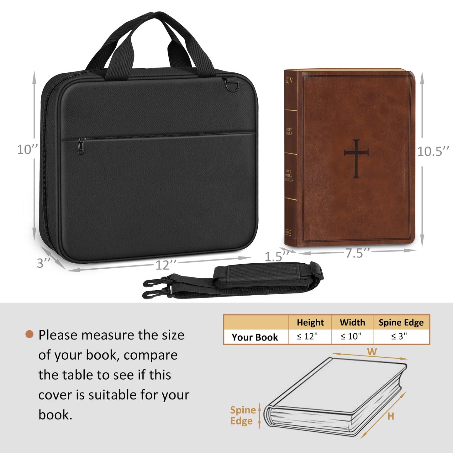 FINPAC Extra Large Bible Cover, Carrying Book Case Church Bag Bible Protective with Handle and Zippered Pocket, Gift for Men Women, Black
