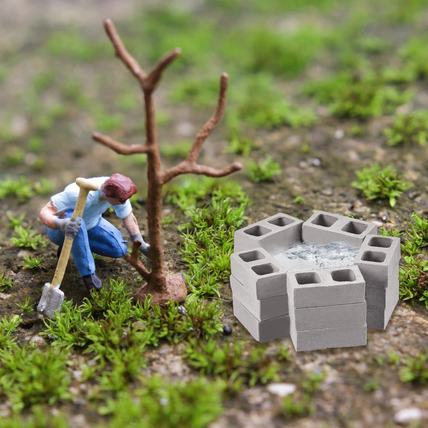 Civaner 50 Pcs Miniature 1/12 Scale Mini Bricks Concrete Tiny Dollhouse Accessories for Kitchen Garden Landscaping Model Architect Buildings DIY Construction Office Desk Toys Supplies (Gray-Square)