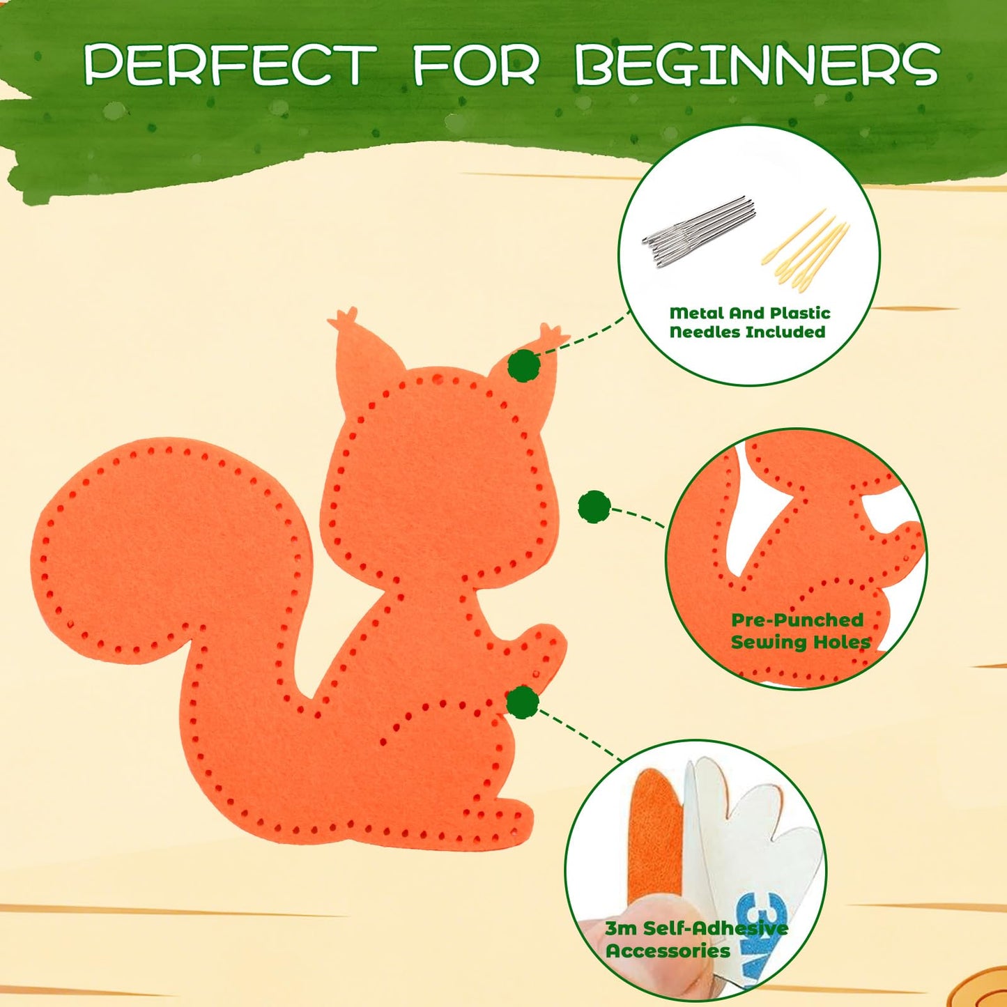 GOASION Sewing Kit for Kids, Woodland Animals Kids Sewing Kit, Pre Punched Design for DIY Hanging Decorations, Sewing Tit for Beginners Age 8-12, Boys & Girls Birthday Gift