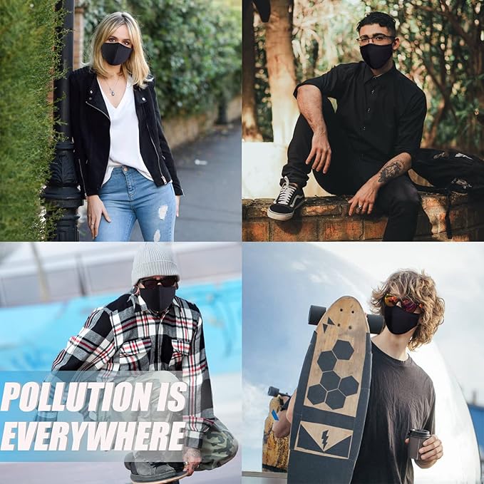 PAGE ONE Reusable Cloth Face Masks Washable Adjustable Breathable Cotton Face Mask for Women Men/6PC (black)